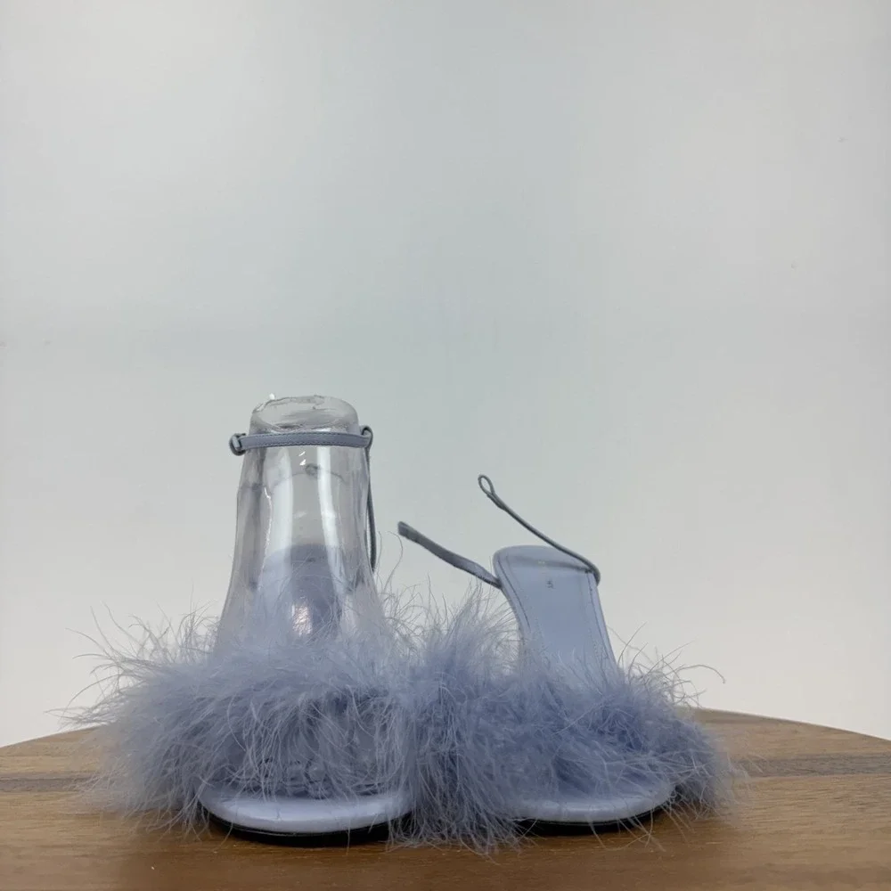 Womens Givenchy G Cube Blue Leather Feather Strappy Heeled Sandals‎ Size 35 GUC - Picture 3 of 9